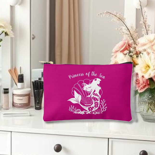 Bolsito Accesorio Pequeño Princesa de sirena hawaiana de rosa marino (Hawaiian Mermaid Tropical Flowers Sea Shells Coral, Summer Beach, Fisherman Trend Small Bag)