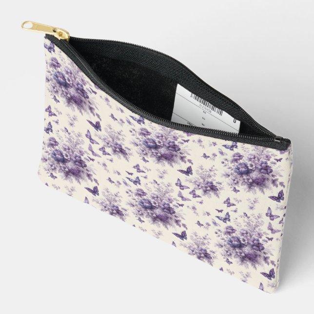 Bolsito Accesorio Pequeño Purple French Country Toile Fleur Butterflies (Abierto)