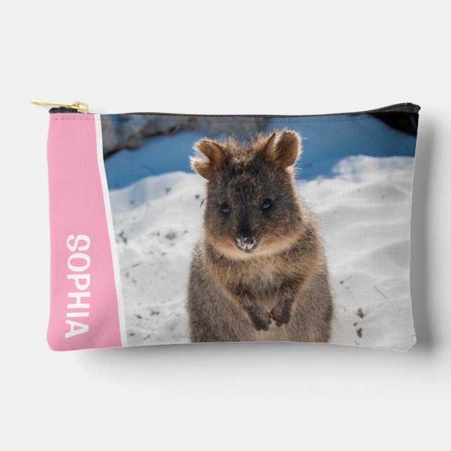 Bolsito Accesorio Pequeño Quokka Cute Animal on the Beach Australia Pink (Anverso)