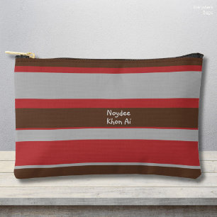 Bolsito Accesorio Pequeño Rayas Asimétricas Líneas Horizontales Gris Rojo Ma