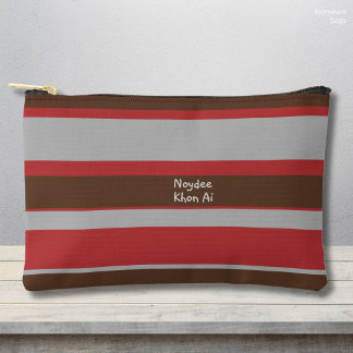 Bolsito Accesorio Pequeño Rayas Asimétricas Líneas Horizontales Gris Rojo Ma