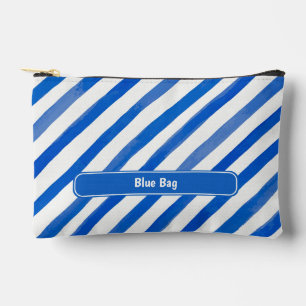 Bolsito Accesorio Pequeño Rayas Azules sobre Blanco y Texto