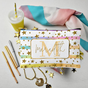 Bolsito Accesorio Pequeño Rayas pastel y estrellas doradas personalizadas