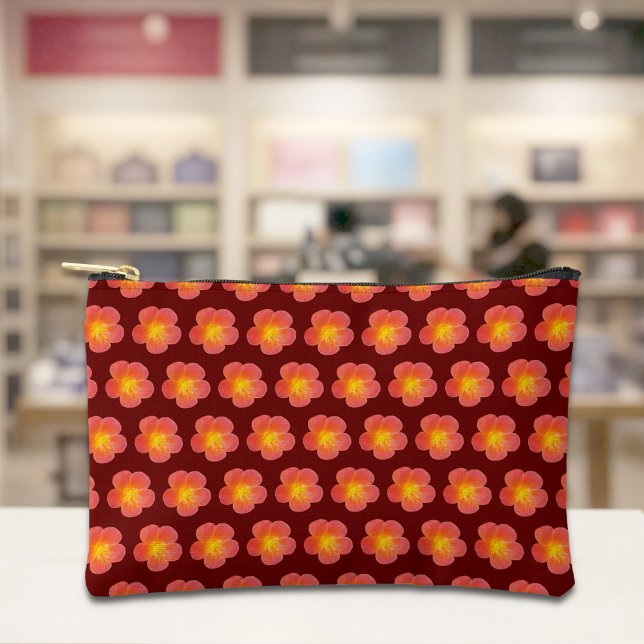 Bolsito Accesorio Pequeño Red Moss Rose Seamless Pattern Pouch (Pouch with seamless pattern of a red moss rose)