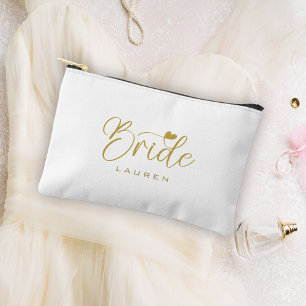 Bolsito Accesorio Pequeño Regalo Cosmético Elegant Bride Gold Script Name