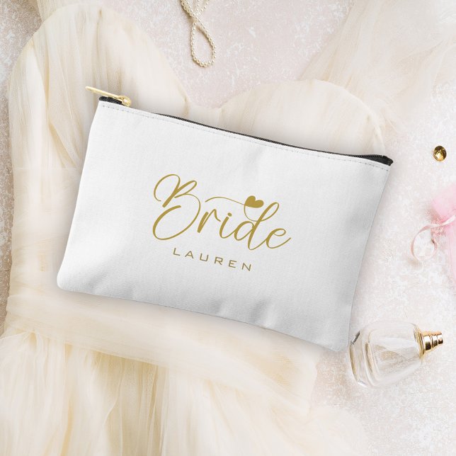 Bolsito Accesorio Pequeño Regalo Cosmético Elegant Bride Gold Script Name (Subido por el creador)