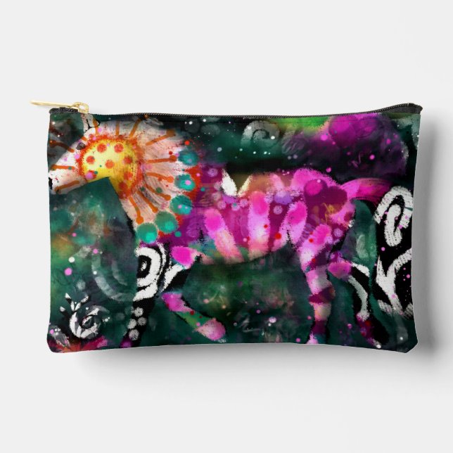 Bolsito Accesorio Pequeño Resumen Whimsical Galloping Horario Floral Rosa (Anverso)