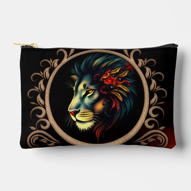 Bolsito Accesorio Pequeño Retrato estilizado de cabeza de león en marco de M (Anverso)