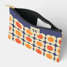 Retro 70s Scandi Flowers - Orange on Navy Blue