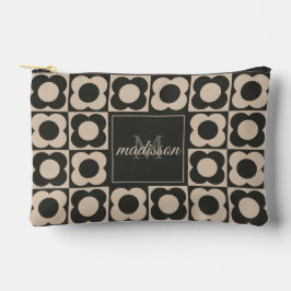 Bolsito Accesorio Pequeño Retro modern -Flower Checkerboard - neutral taupe