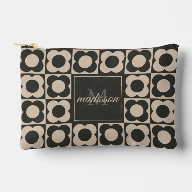 Bolsito Accesorio Pequeño Retro modern -Flower Checkerboard - neutral taupe  (Anverso)