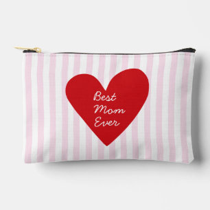 Bolsito Accesorio Pequeño Retro Stripes Rojo y Rosa Mejor Mamá Nunca