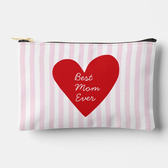 Bolsito Accesorio Pequeño Retro Stripes Rojo y Rosa Mejor Mamá Nunca (Anverso)