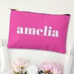 Bolsito Accesorio Pequeño Rosa caliente personalizado de moda<br><div class="desc">Cute cosmetic accessory bag featuring your name or initials monogrammed in a popular large white font on a trendy hot pink background. You can adjust the size of the font in the design tool for shorter or longer names. Perfect gift for your bridesmaids and bachelorette party guests.</div>