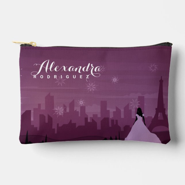 Bolsito Accesorio Pequeño Rosa de Borgoña París Fuegos artificiales Quinceañ (Anverso)