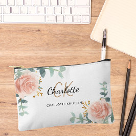 Bolsito Accesorio Pequeño Rosa dorado floral nombre monograma