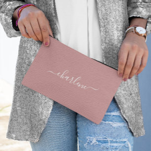Bolsito Accesorio Pequeño Rosa Polvo y Blanco Nombre Elegante