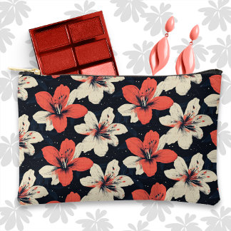Bolsito Accesorio Pequeño Rosa Tropical y Crema sobre Floral Negro