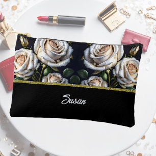 Bolsito Accesorio Pequeño Rosas blancas preciosas con detalles dorados, eleg
