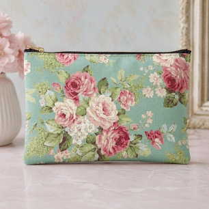 Bolsito Accesorio Pequeño Rosas repollo rosadas sobre fondo aqua
