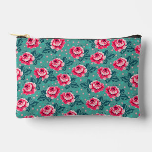 Bolsito Accesorio Pequeño Rosas rosadas bonitas y puntos en azul verde