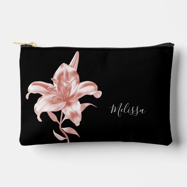 Bolsito Accesorio Pequeño Rose Gold Lily Black | Your Name (Anverso)
