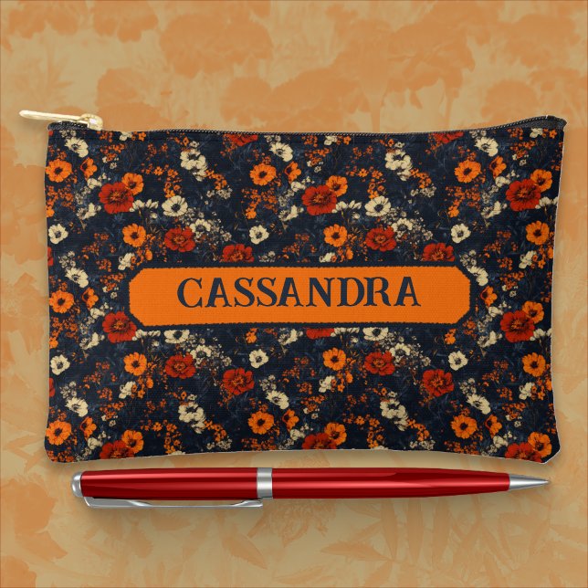Bolsito Accesorio Pequeño Rust and Orange on Blue Ditsy Country Floral (Subido por el creador)
