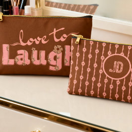 Bolsito Accesorio Pequeño Rust Brown & Peach Large Text With Flowers