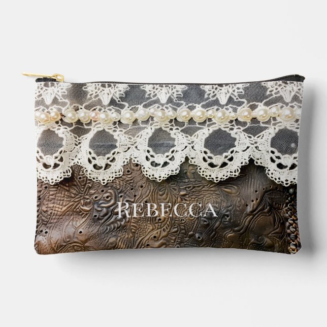 Bolsito Accesorio Pequeño Rústico cuero laberíntico occidental y encaje anti (Anverso)