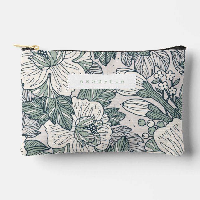 Bolsito Accesorio Pequeño Sage Green Abstract Line Art Floral (Anverso)
