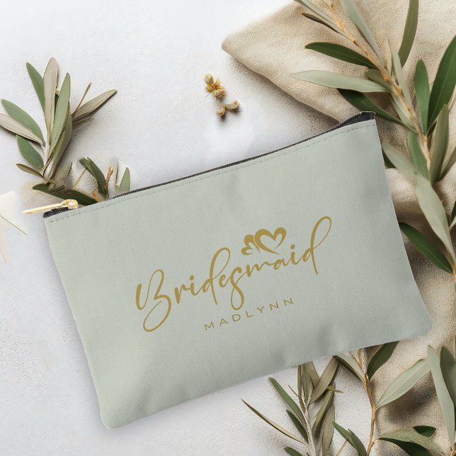 Bolsito Accesorio Pequeño Sage Green Bridesmaid Script Name Cosmetic Gift (Subido por el creador)