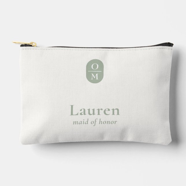 Bolsito Accesorio Pequeño Sage Green | Wedding Monogram Bridesmaid Gift  (Anverso)