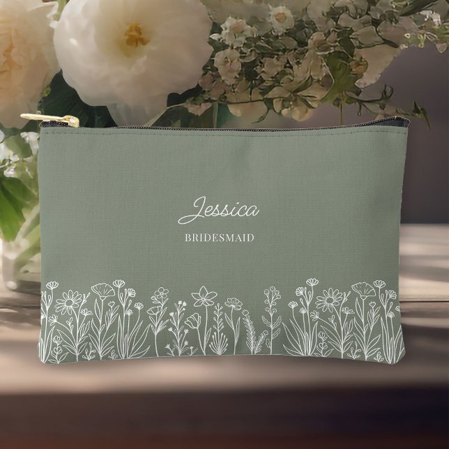 Bolsito Accesorio Pequeño Sage Verde Simple de Bodas de Damas de Honor de Fl (Bridal Party cosmetic bag .. personalize for bridesmaids and change to any color)