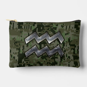 Bolsito Accesorio Pequeño Símbolo Aquarius Zodiac en camuflaje digital verde