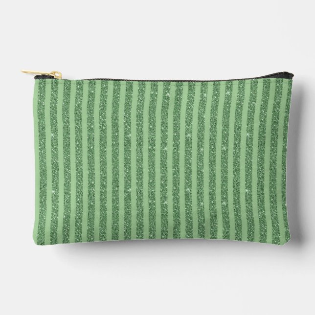 Bolsito Accesorio Pequeño Simple Forest Green Glitter Style Vertical Stripes (Anverso)