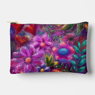 Bolsito Accesorio Pequeño Singular Abstrato Floral Rosa Rojo Púrpura Verde a