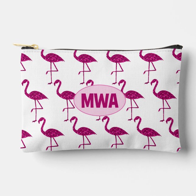 Bolsito Accesorio Pequeño Sparkly flamingo chispas chispeantes rosados Monog (Anverso)