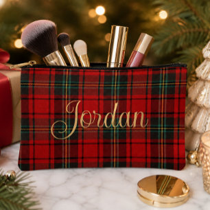 Bolsito Accesorio Pequeño Tartan Escocés Rojo Patrimonio Nombre Personalizab