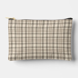 Bolsito Accesorio Pequeño Tartan Fino Marrón y Beige Neutro