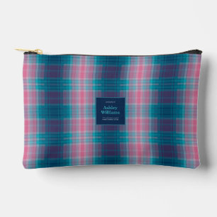 Bolsito Accesorio Pequeño Tartan Personalizado Azul Teal Rosa