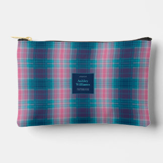 Bolsito Accesorio Pequeño Tartan Personalizado Azul Teal Rosa