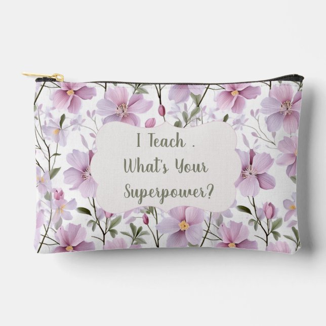 Bolsito Accesorio Pequeño Teacher Superpower Floral  (Anverso)