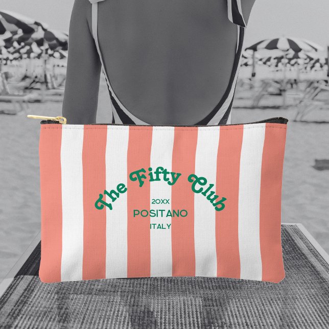 Bolsito Accesorio Pequeño The Fifty Club Pink Cabana Stripe 50th Birthday  (Subido por el creador)