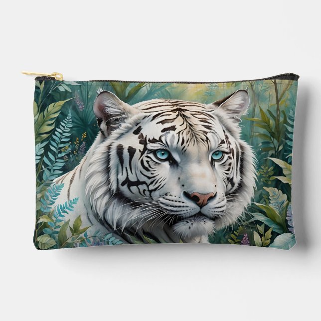 Bolsito Accesorio Pequeño Tigre blanco en una selva verde azul (Anverso)
