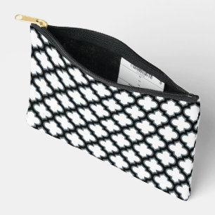 Bolsito Accesorio Pequeño Trébol blanco y negro, Entramado, Quatrefoil