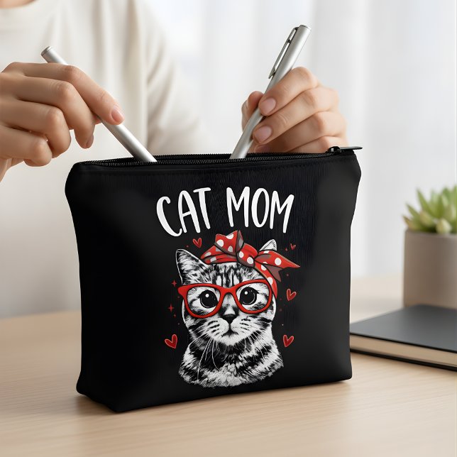 Bolsito Accesorio Pequeño Trendy Cat Mom with Glasses & Bandana Black  (Subido por el creador)