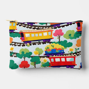 Bolsito Accesorio Pequeño Trenes y árboles lindos patrón azul