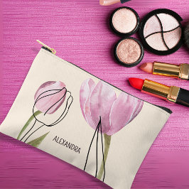 Bolsito Accesorio Pequeño Tulipanes de primavera nombre personalizado Cosmét