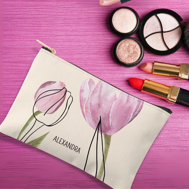 Bolsito Accesorio Pequeño Tulipanes de primavera nombre personalizado Cosmét (Subido por el creador)