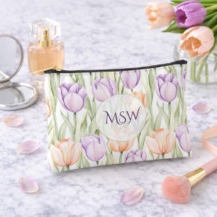 Bolsito Accesorio Pequeño Tulipanes Monograma Cosmetico Purpura Melocotón Pa